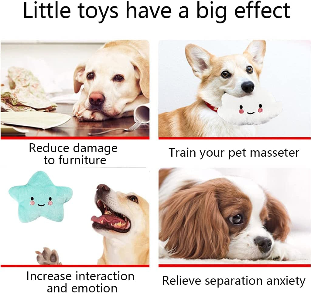 Stuffed Dog Toy, 4 Pack Dog Squeaky Plush Toys Cute Small Dog Puppy Toys Stars Cloud Squeaky Puppy Dog Chew Toys for Puppies Small Medium Dogs Pet,Dark Color