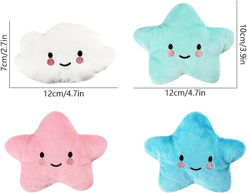 Stuffed Dog Toy, 4 Pack Dog Squeaky Plush Toys Cute Small Dog Puppy Toys Stars Cloud Squeaky Puppy Dog Chew Toys for Puppies Small Medium Dogs Pet,Dark Color