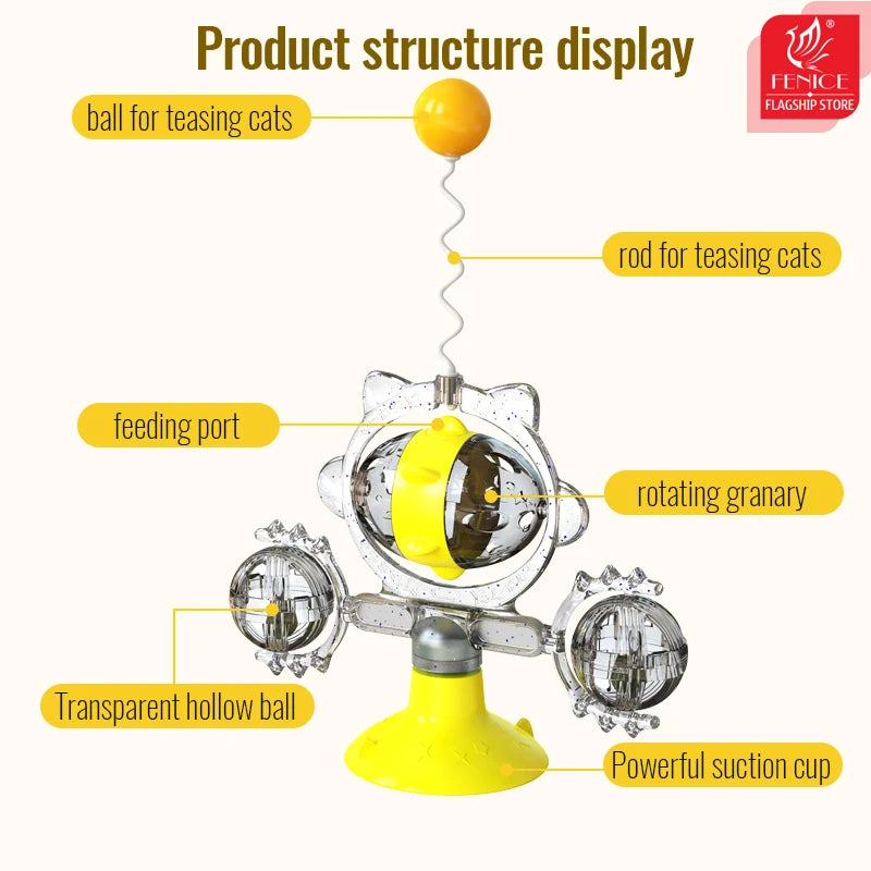 Feeding Device Pet Windmill Turntable Food Leaking Dispenser Cat Fun Slow Food Toy Rotating Interactive Toy