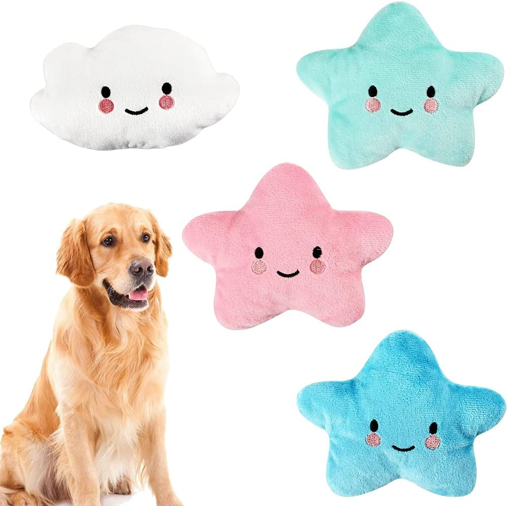 Stuffed Dog Toy, 4 Pack Dog Squeaky Plush Toys Cute Small Dog Puppy Toys Stars Cloud Squeaky Puppy Dog Chew Toys for Puppies Small Medium Dogs Pet,Dark Color